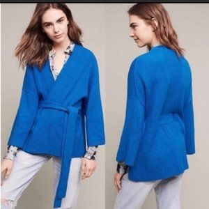 Anthropologie Sleeping On Snow blue cardigan tie sweater